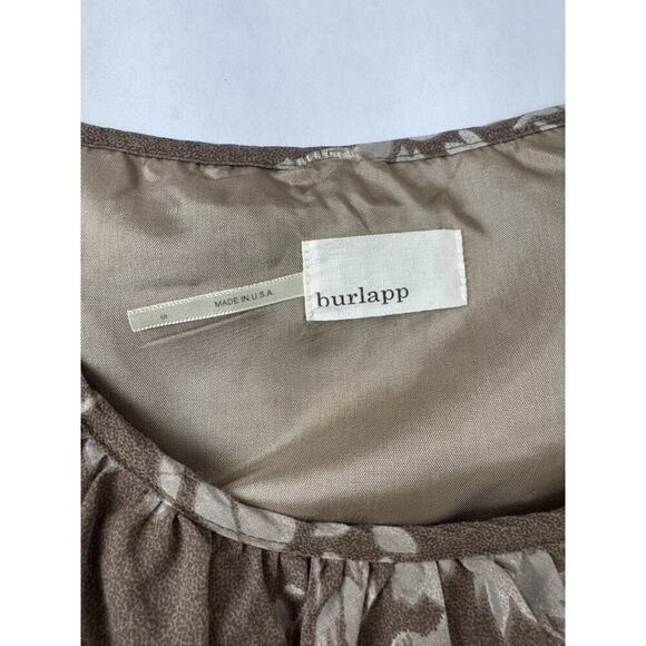 Anthropologie Burlapp Cottagecore Neutral Floral Print Dress Ruffle Scoop Small - Picture 7 of 11